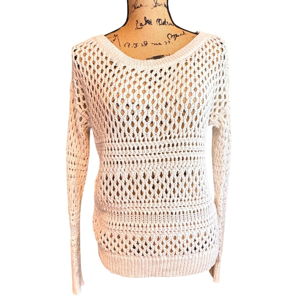 American Eagle Outfitters Crochet Knit Sweater Cream White Medium